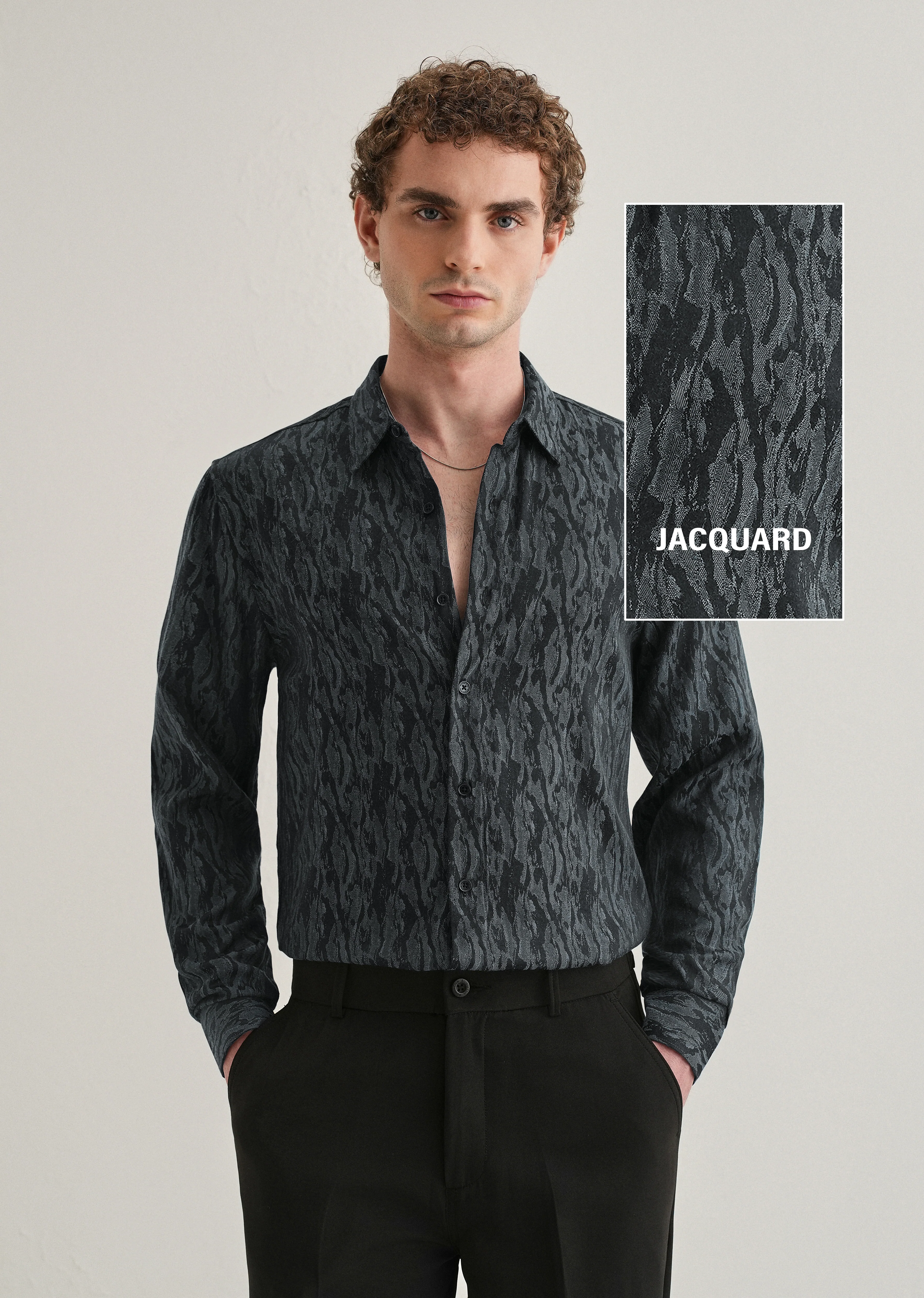 Ash Blue Abstract Jacquard Shirt