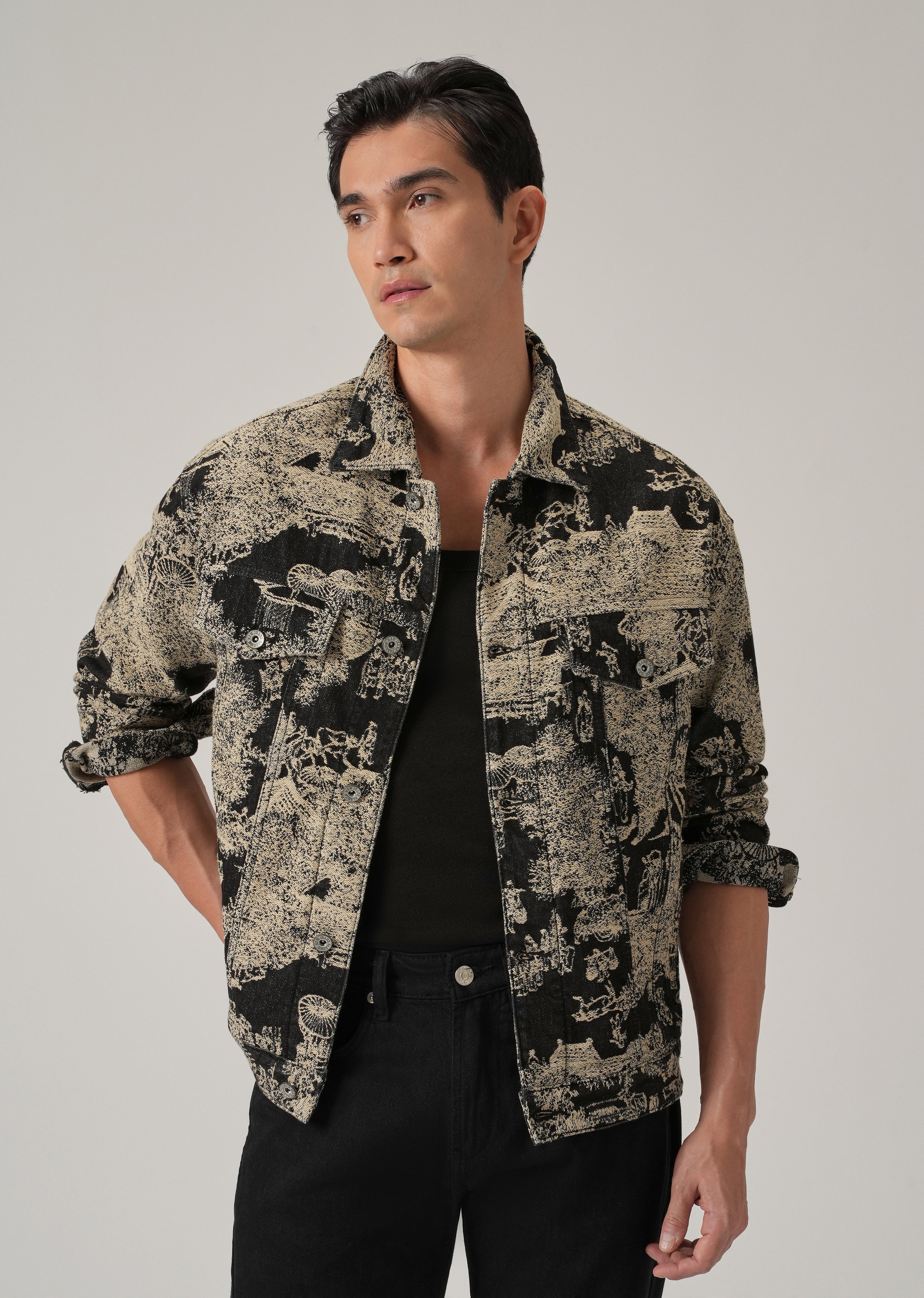 Beige Denim Jacquard Jacket