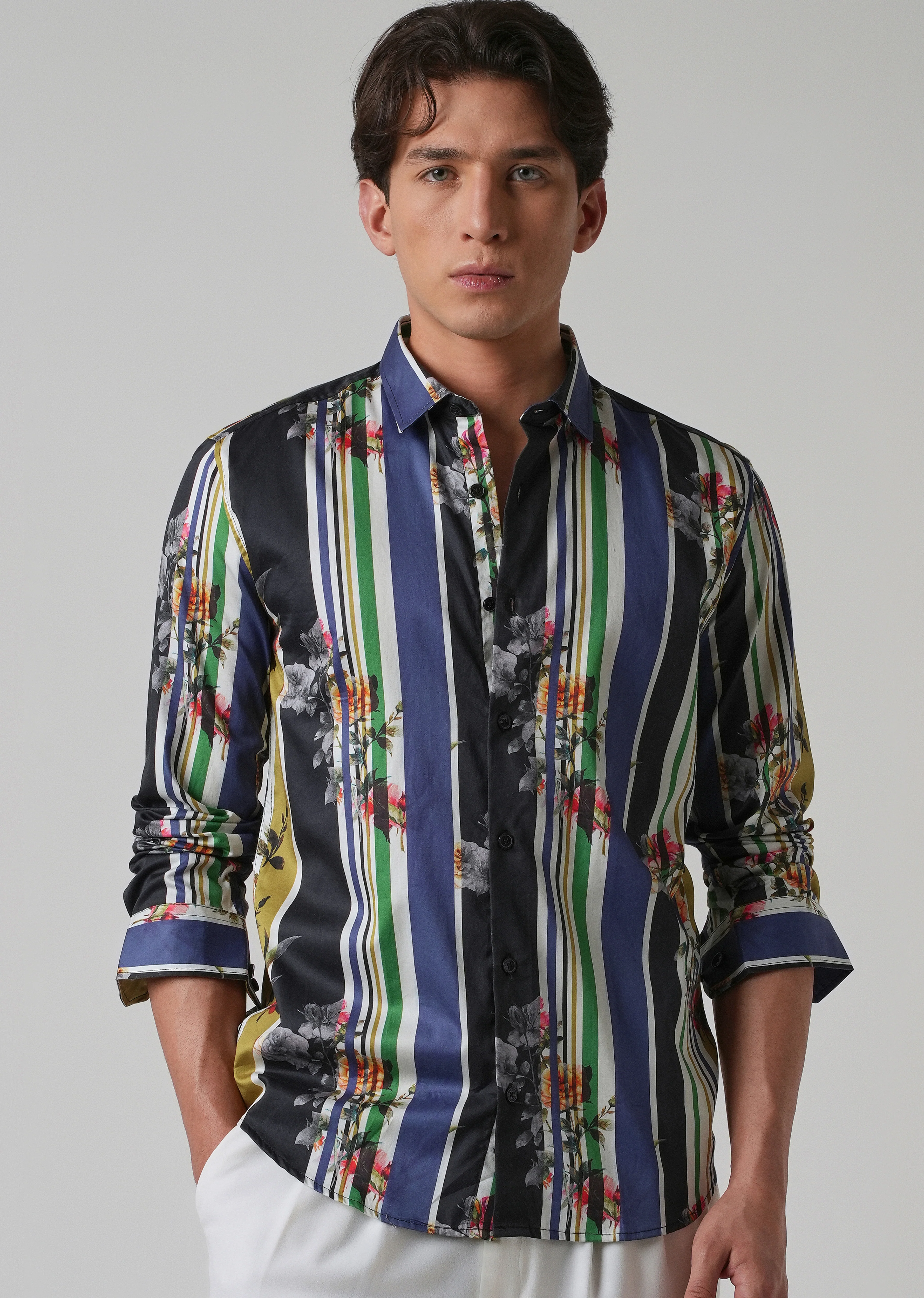 Blossom Full Sleeve Striped Printed Shirt