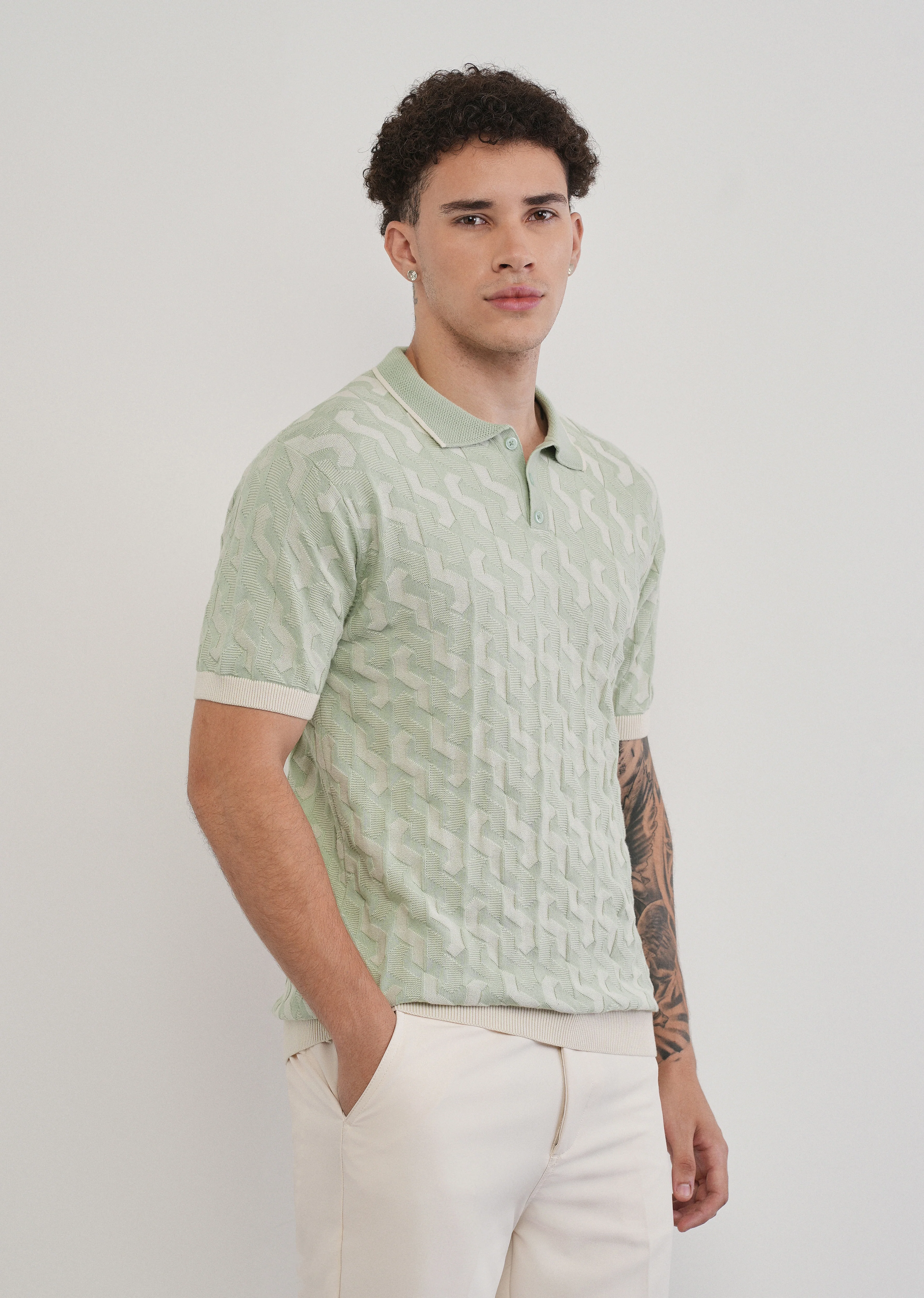 Cotton Light Teal Knitted Polo - Image 4