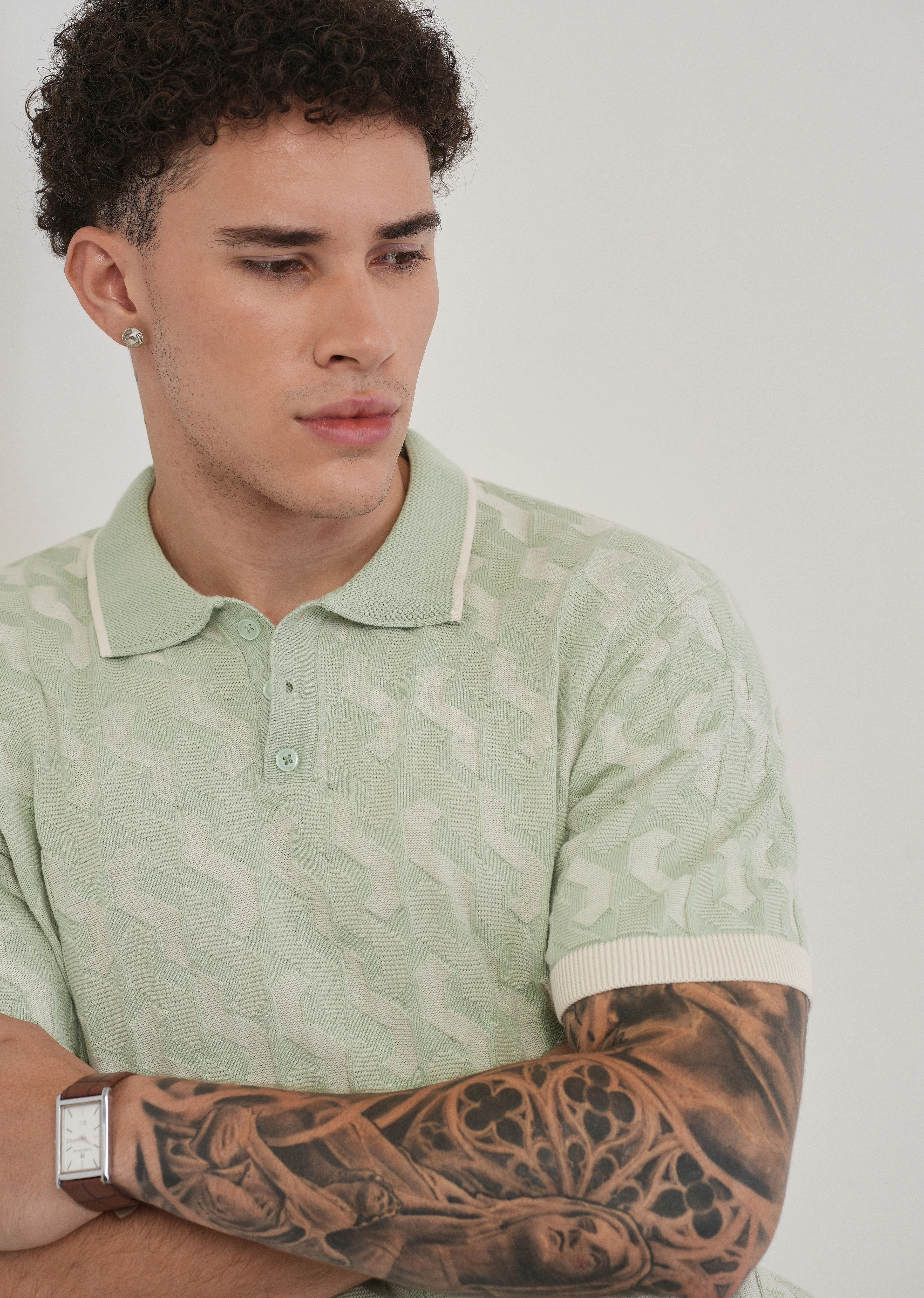 Cotton Light Teal Knitted Polo - Image 5