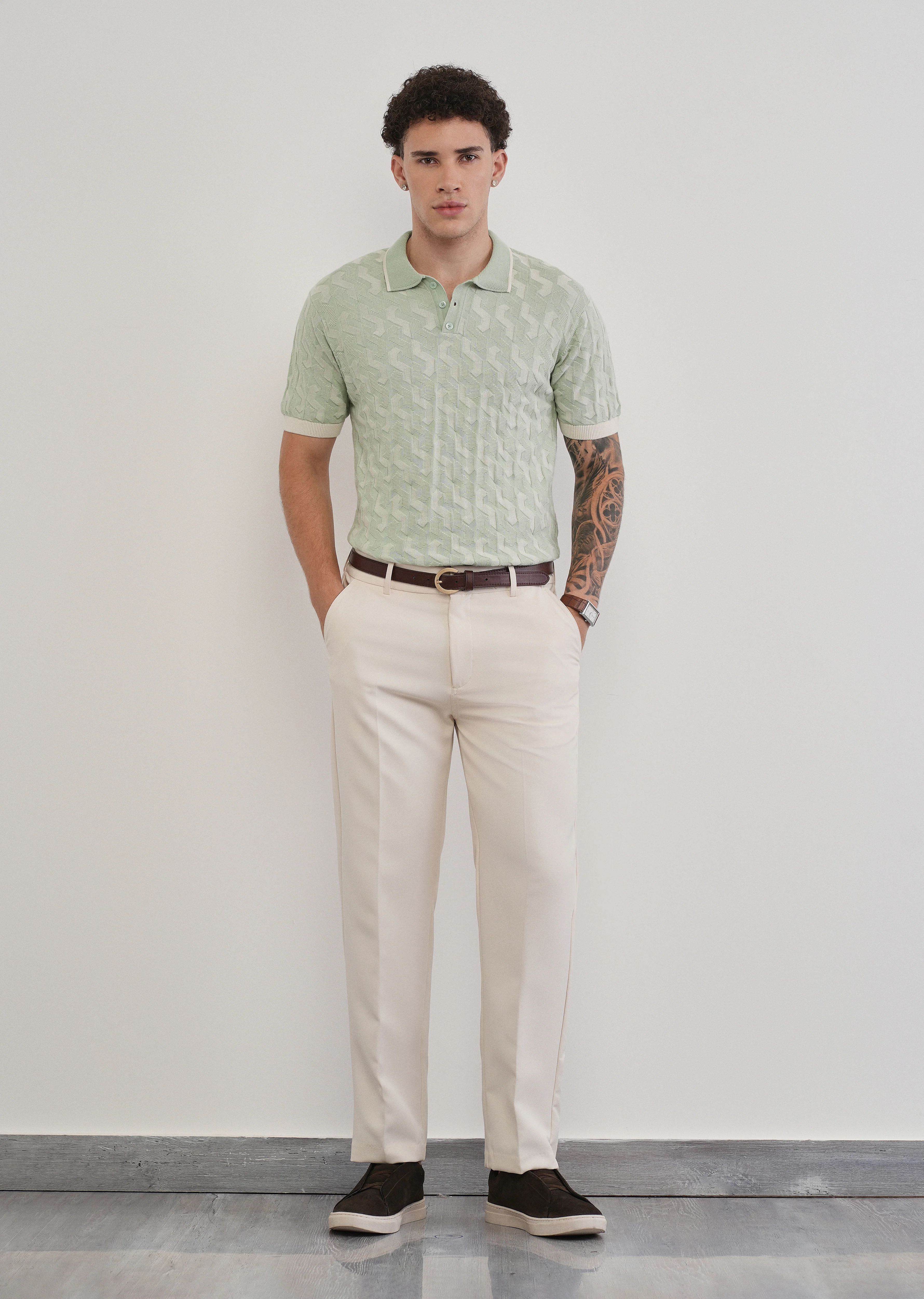 Cotton Light Teal Knitted Polo - Image 6