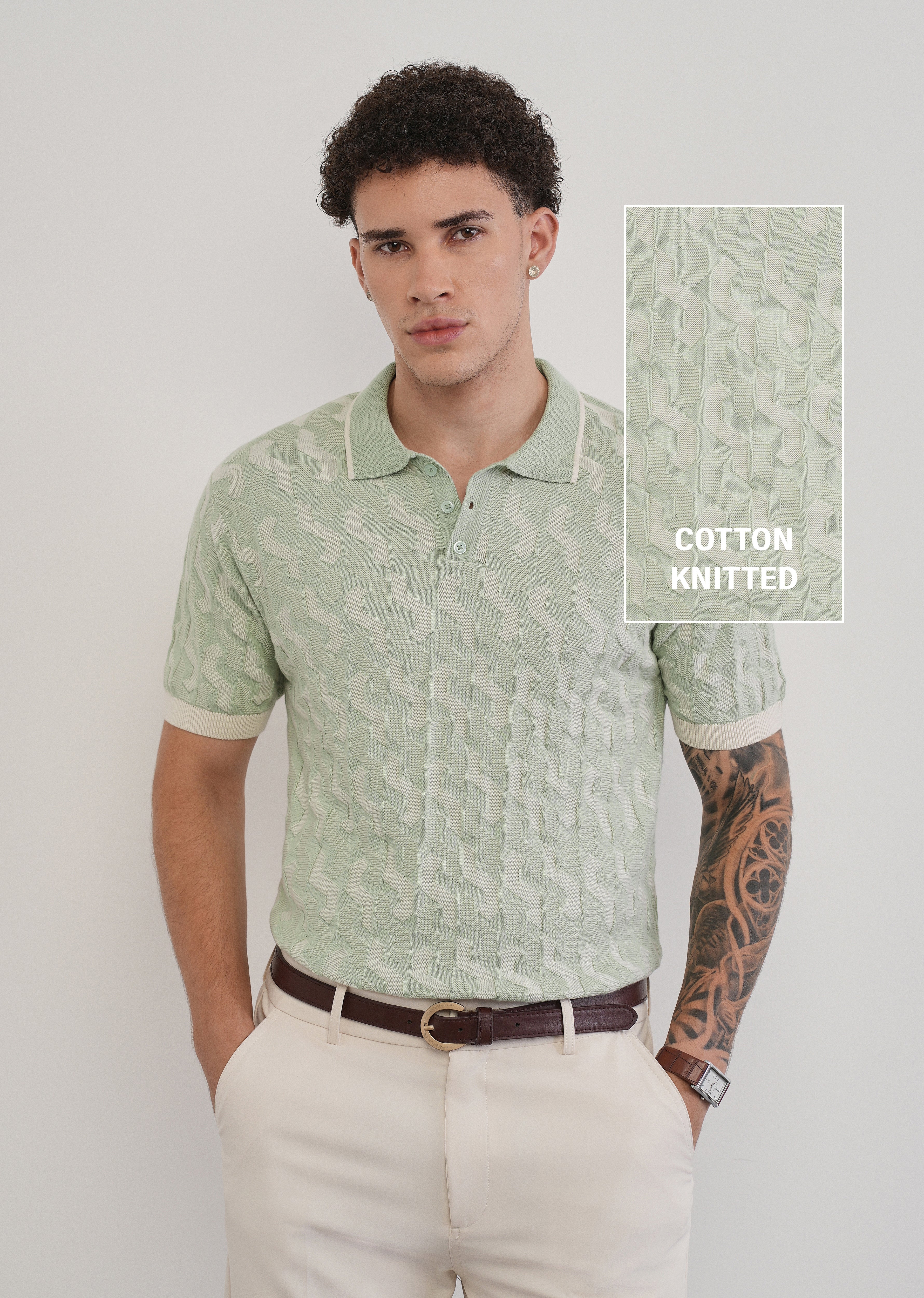 Cotton Light Teal Knitted Polo - Image 7