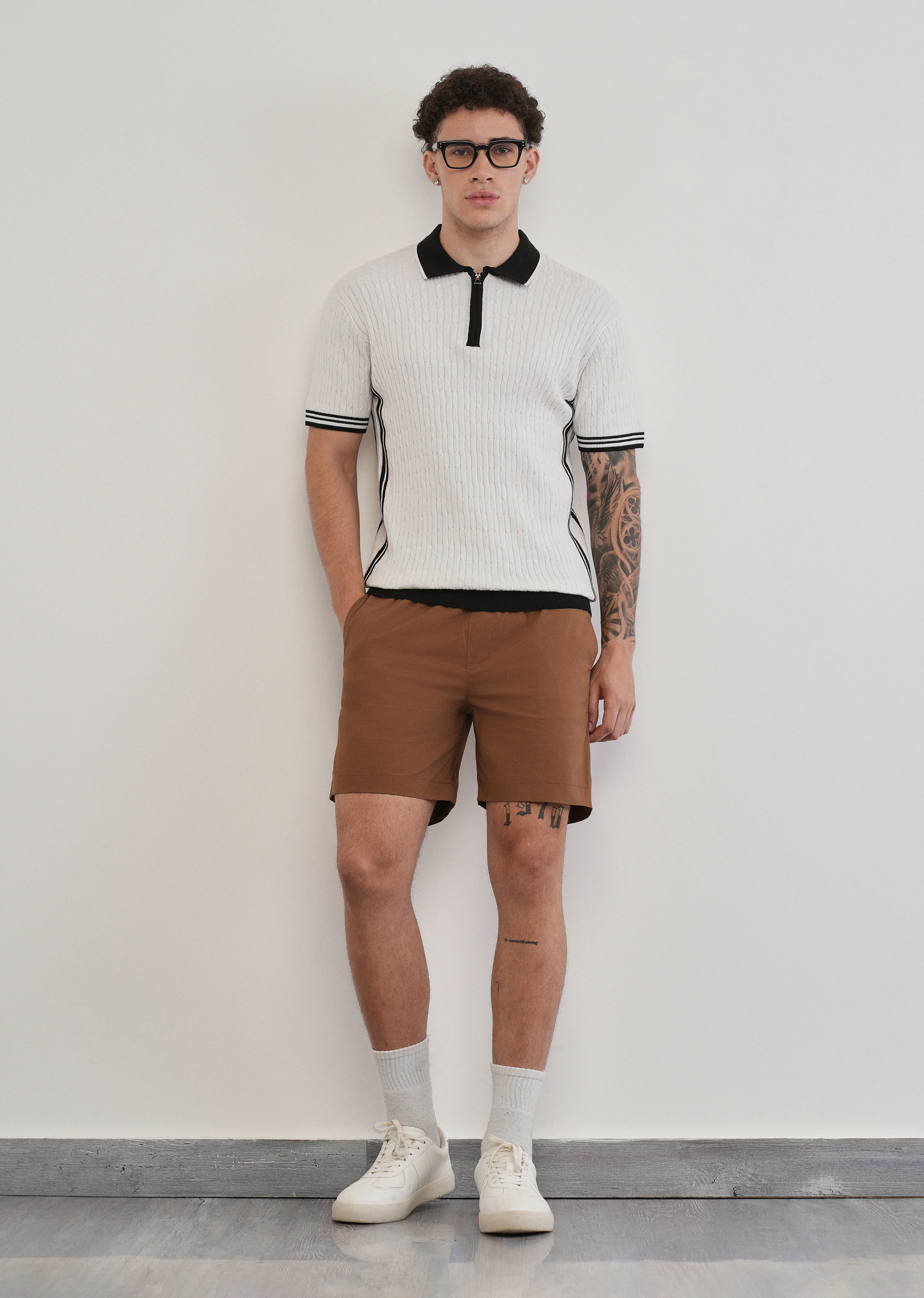 Cotton Quarter Zipper Cable Knitted Polo - Image 6