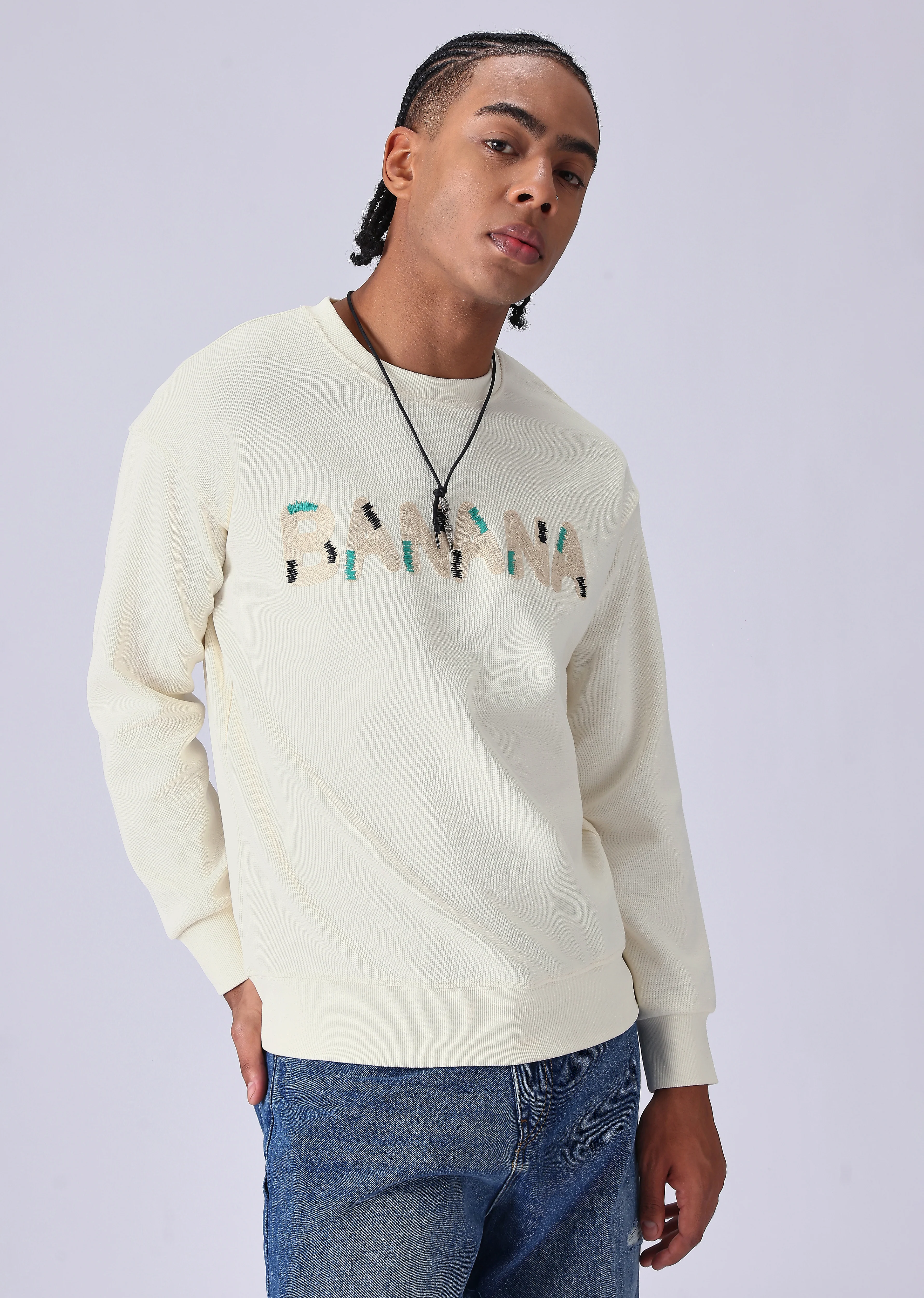 Cream Embossed Sweatshirt
