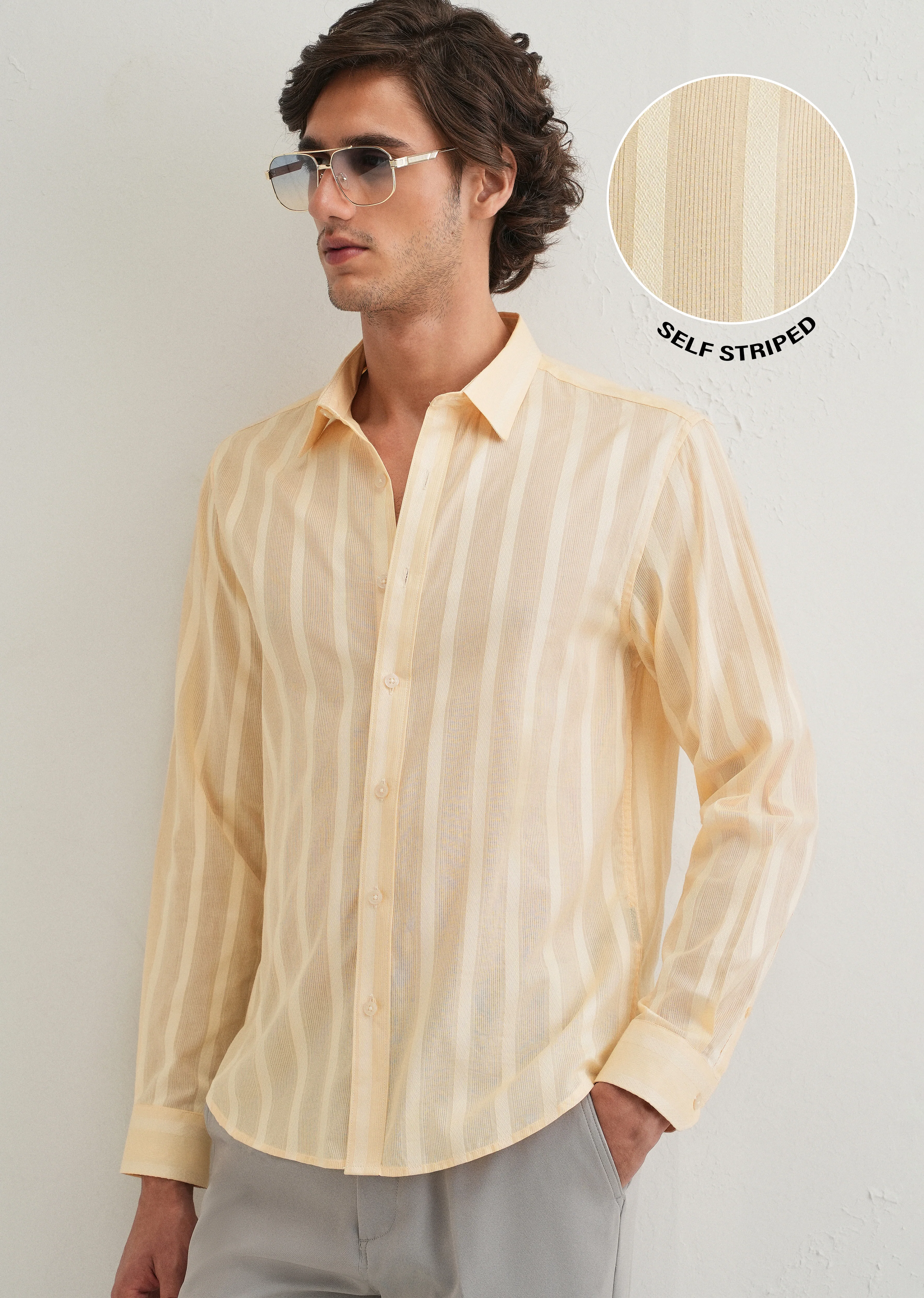 Dark Beige Self Pattern Blended Cotton Shirt