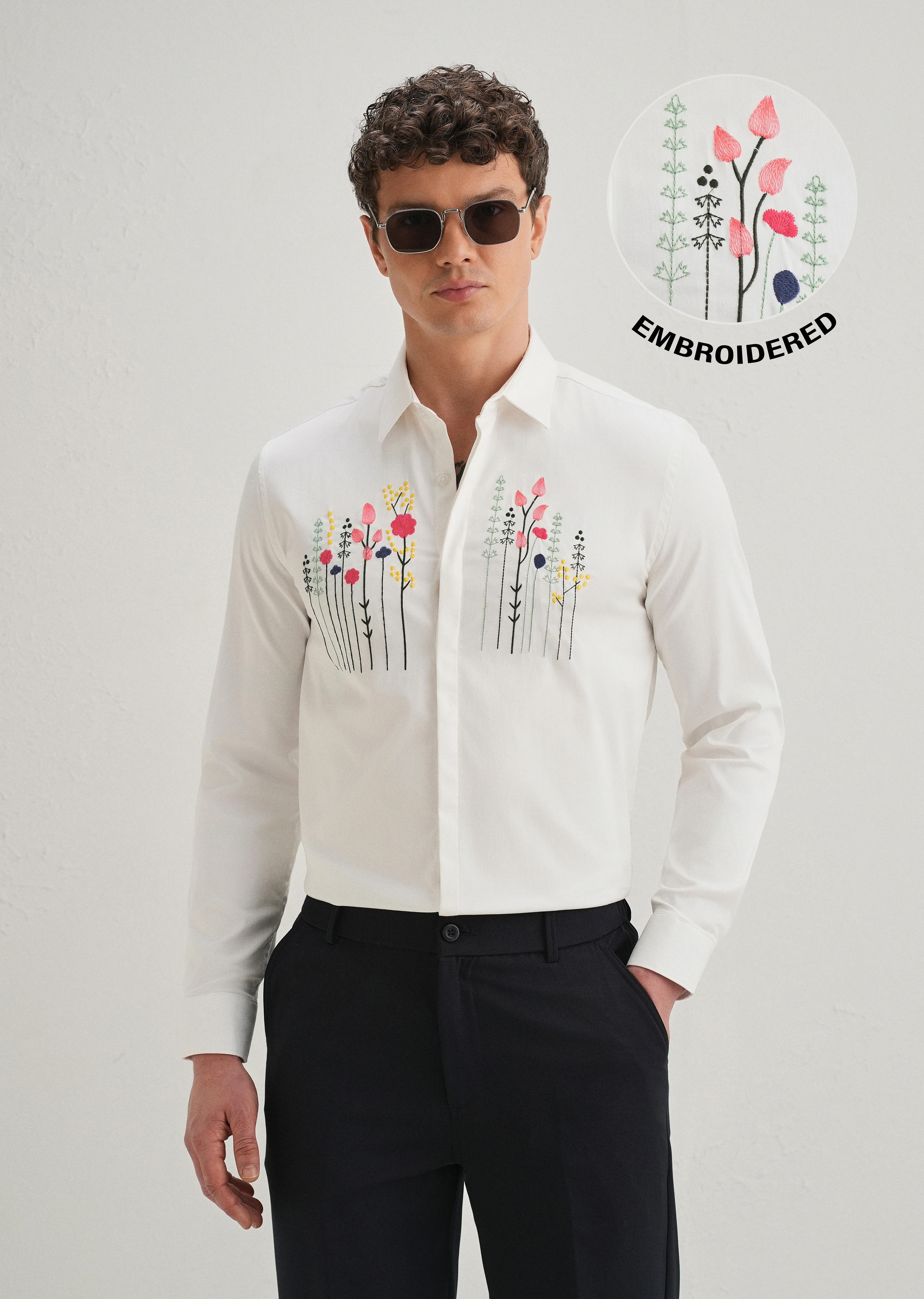 Floral Artistry White Designer Shirt