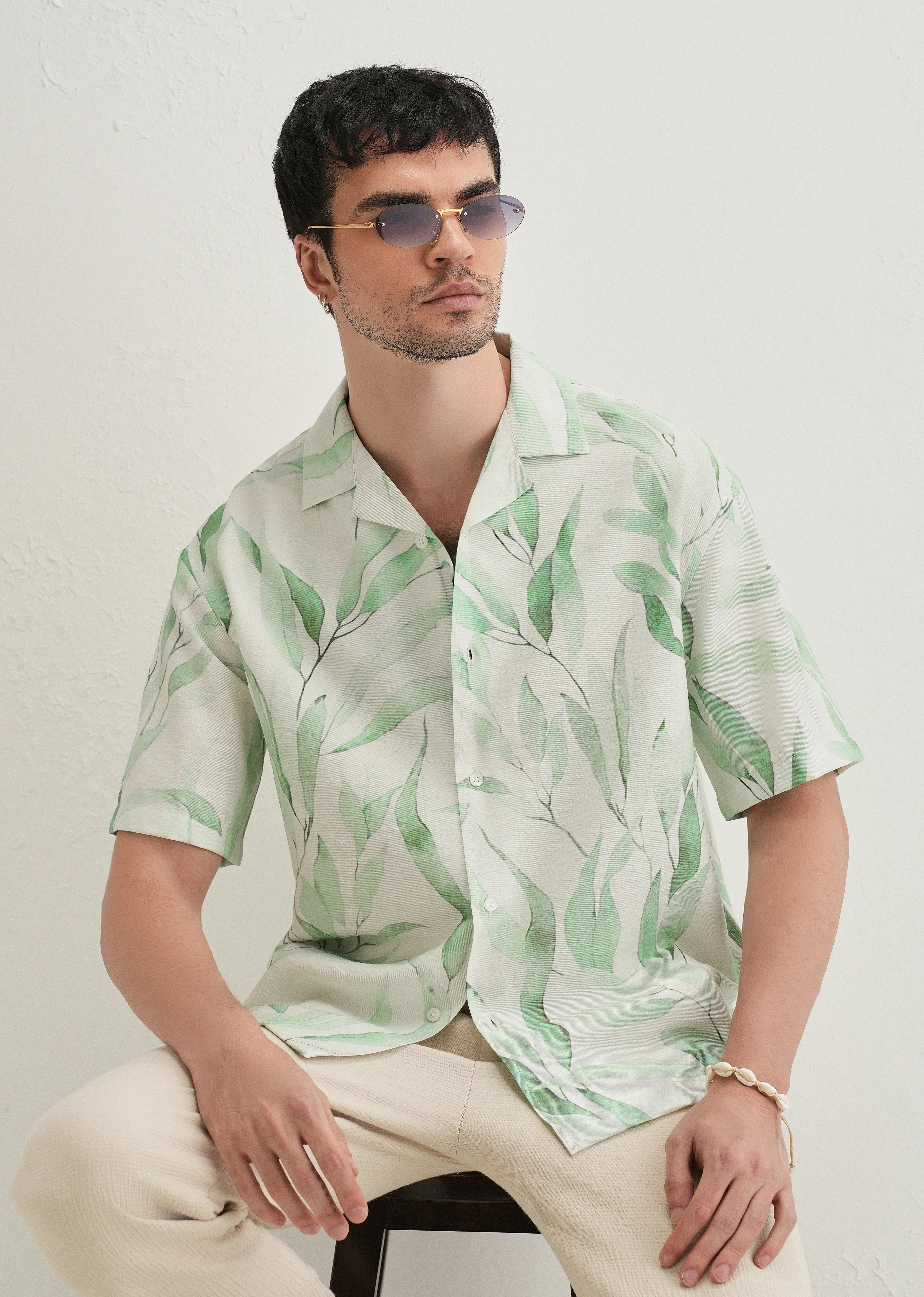 Green Soft Stroke Printed Shirt