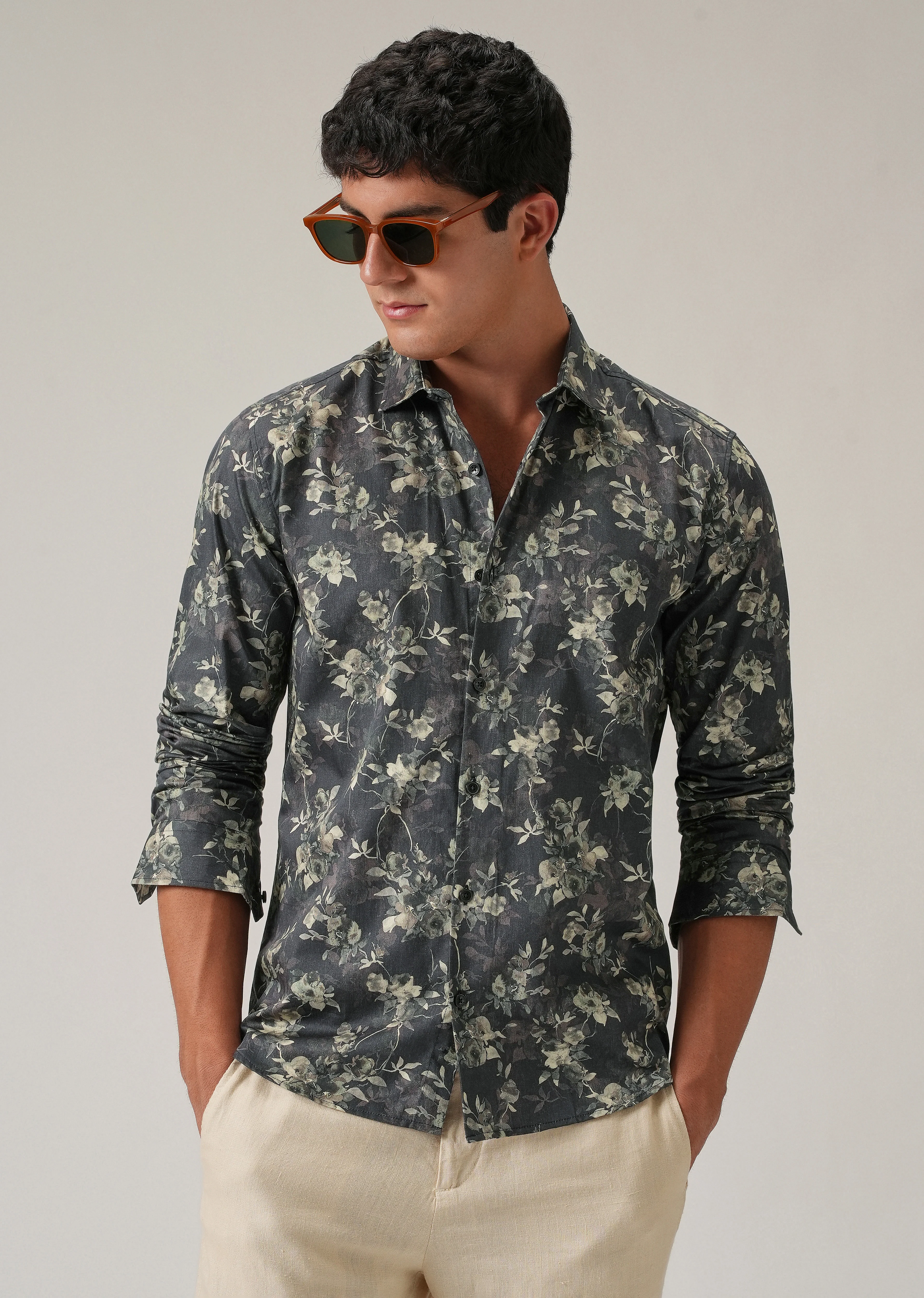 Grey Floral Print Shirt