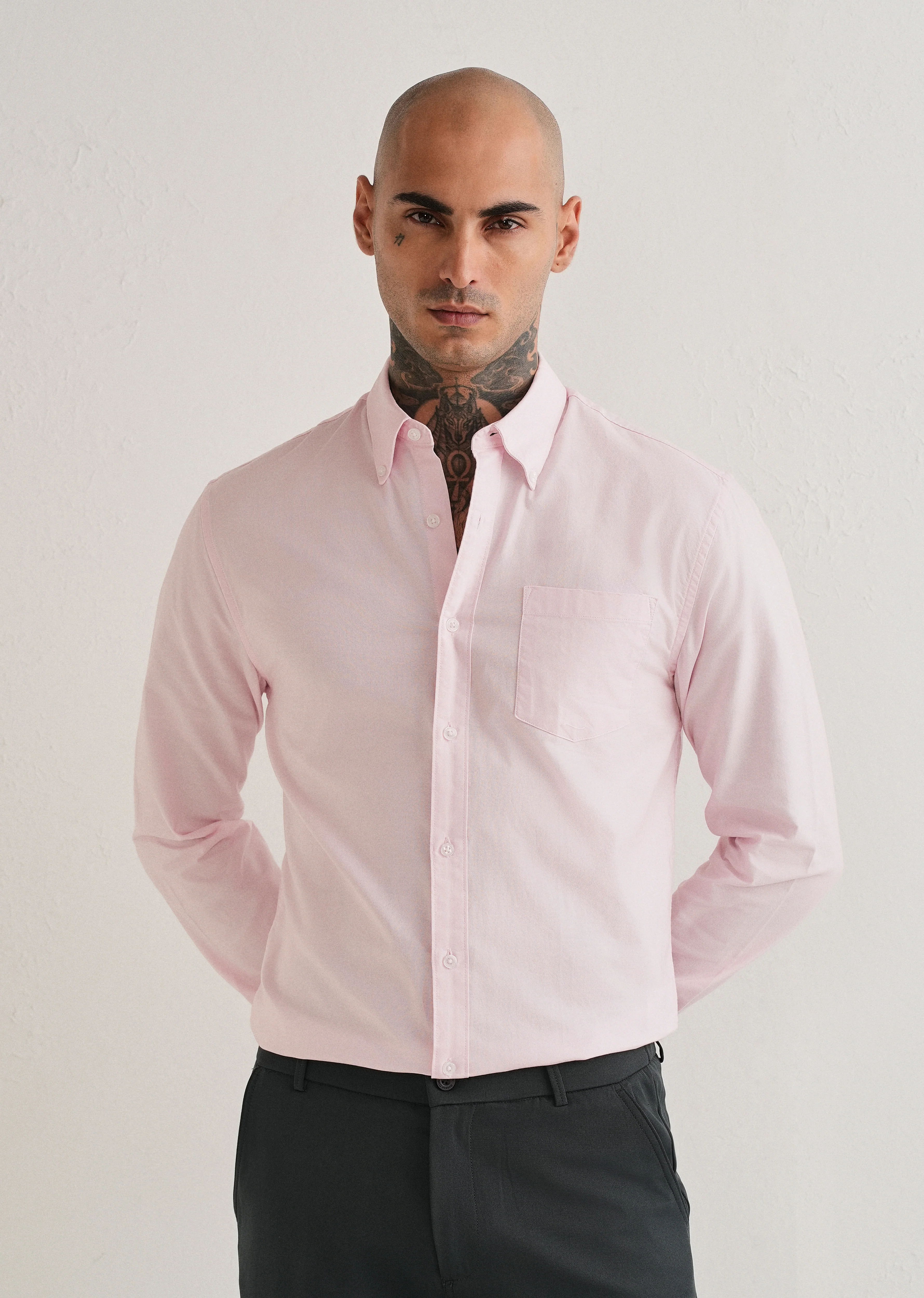 Light Pink Plain Cotton Oxford Shirt