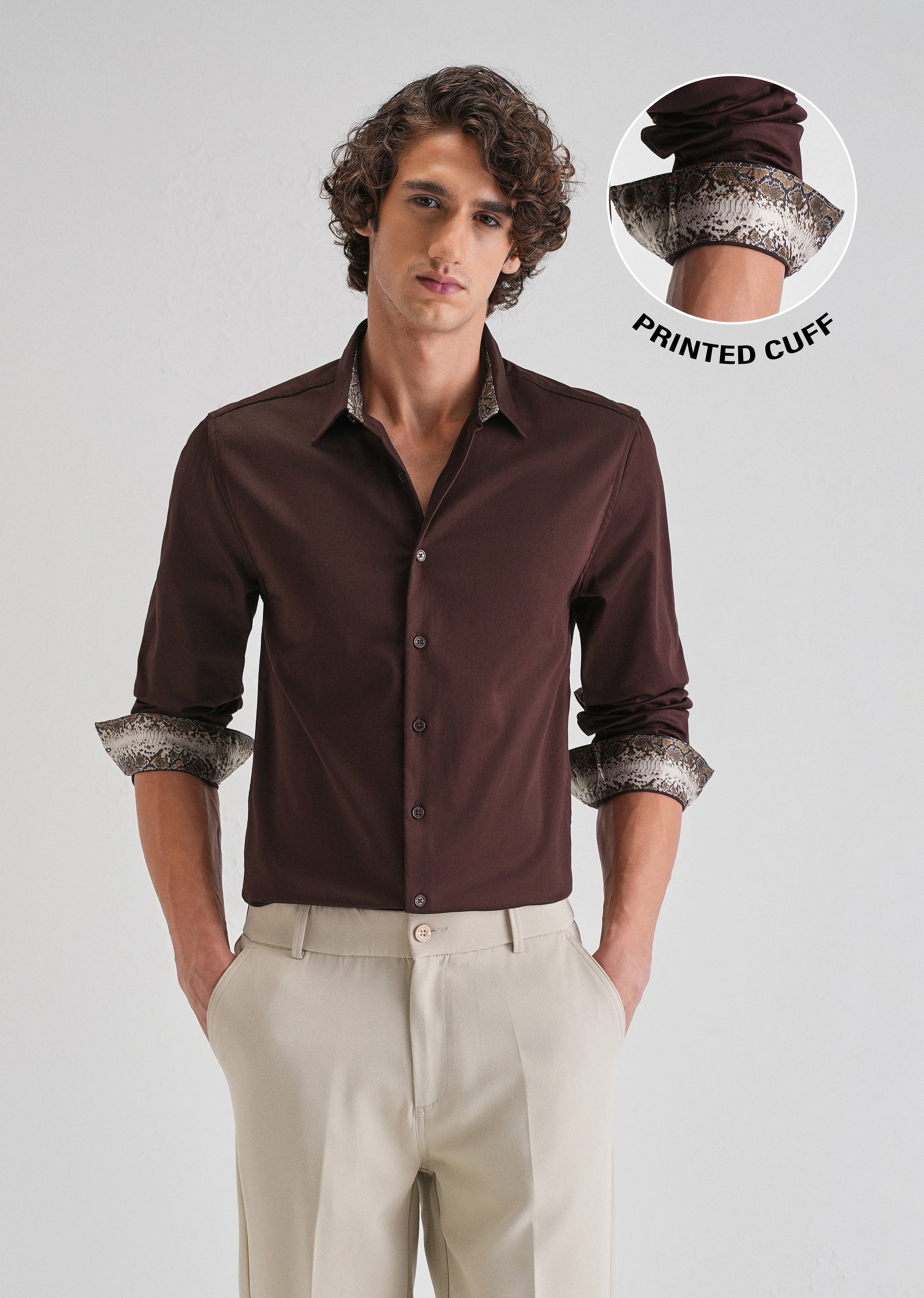 Maroon Printed Cuff Shirt