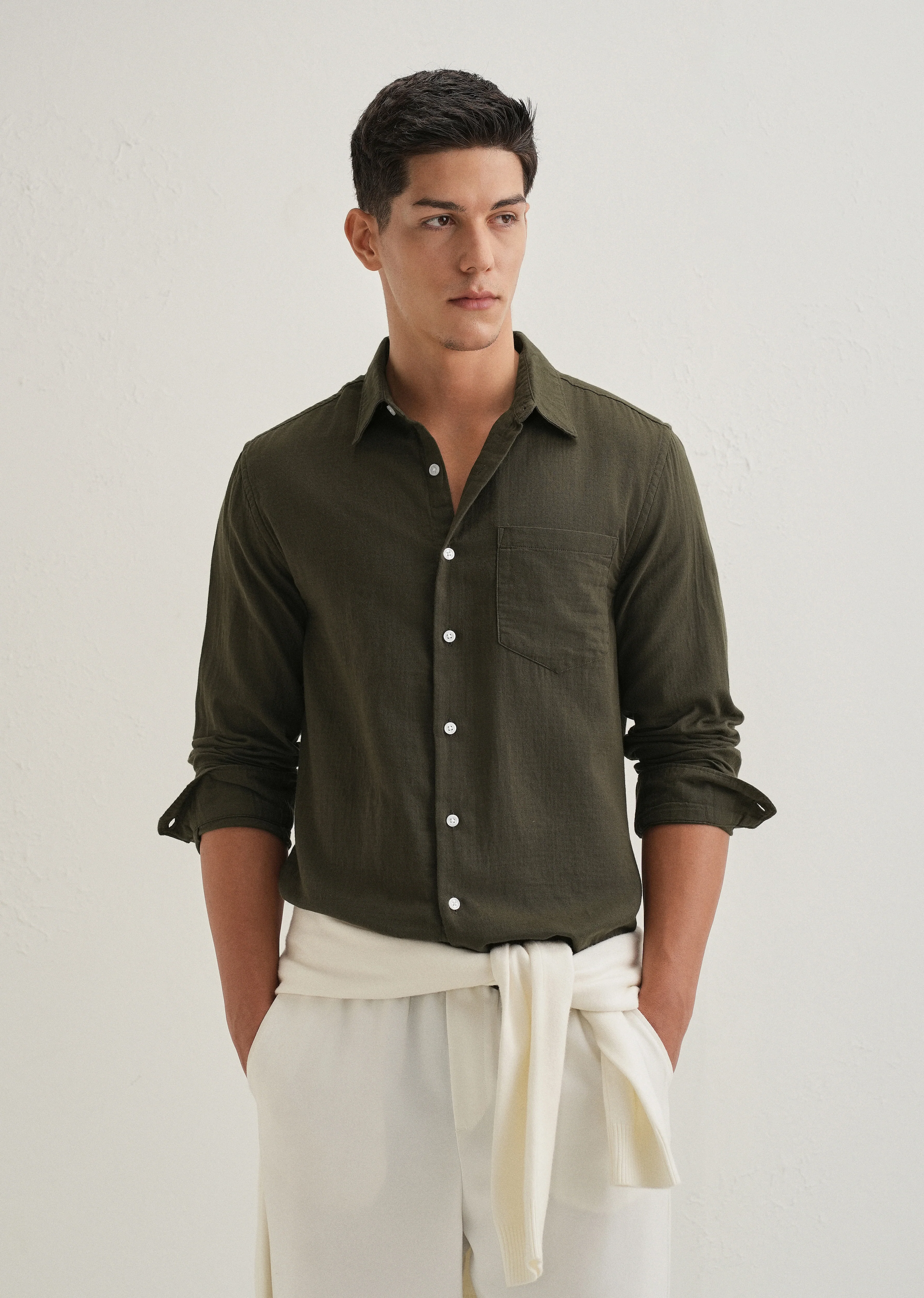 Olive Green Double Cloth Cotton Shirt