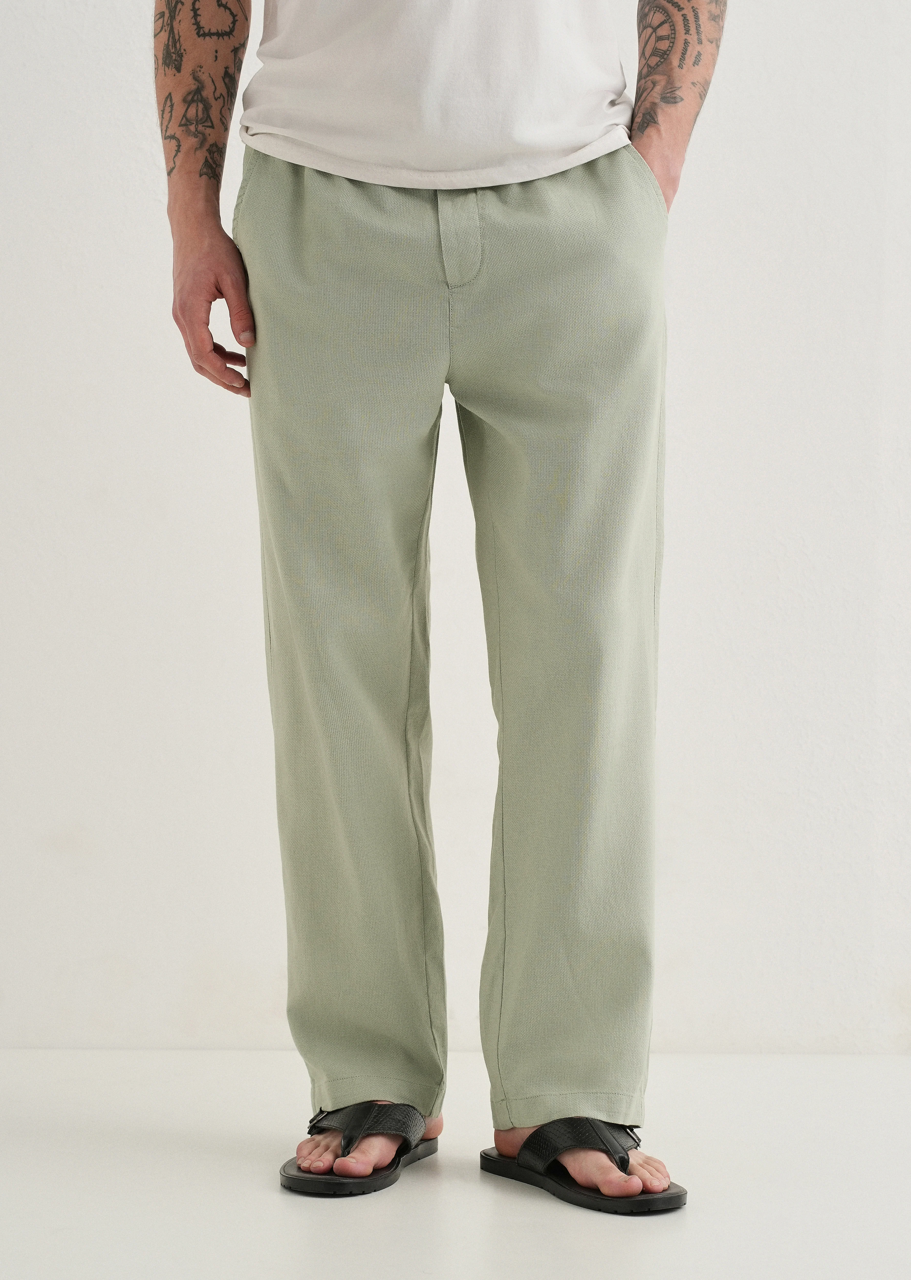 Pastel Green Textured Pants