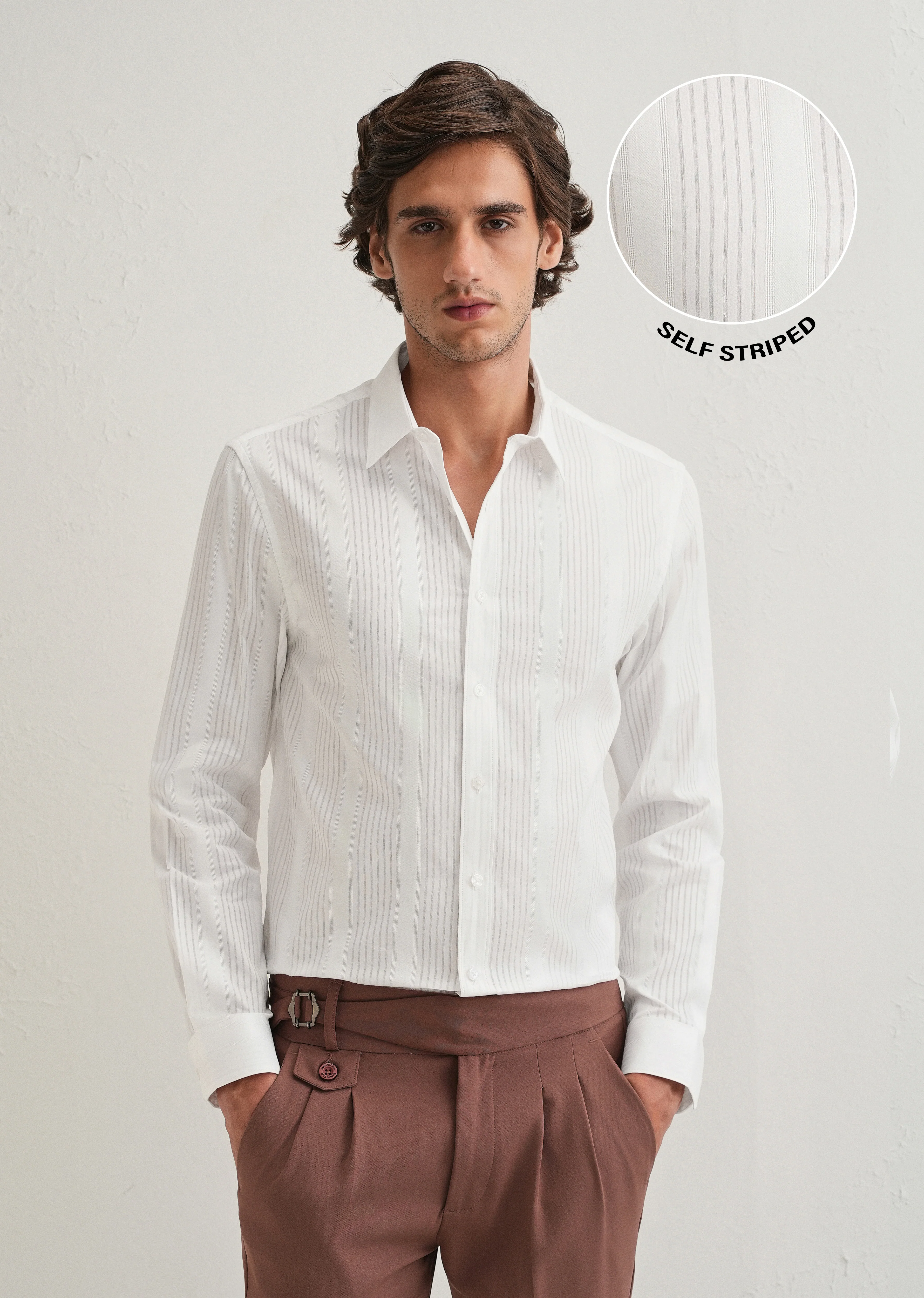 White Self Striped Shirt